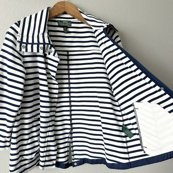 L-RL Lauren Active Nautical Stripe 3/4 Sleeve‎ Cotton Jacket Women’s Size Large - Picture 9 of 16